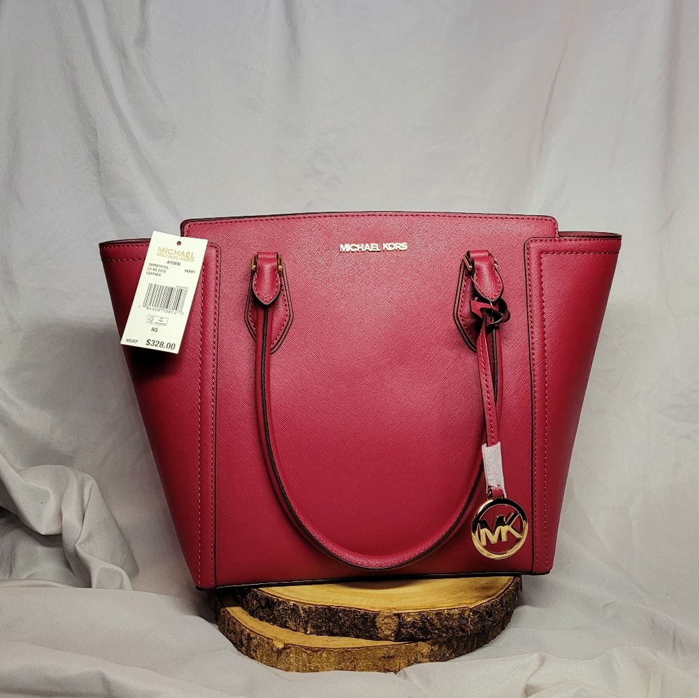 Michael Kors Ayden Berry Leather Tote